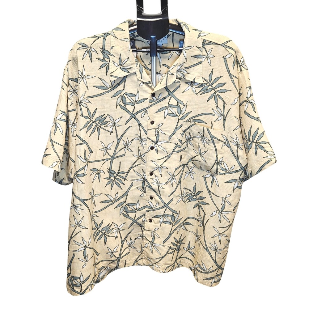 Knightsbridge 3XL Hawaiian Shirt Beige Bamboo Print Rayon Blend SS‎ Camp Resort